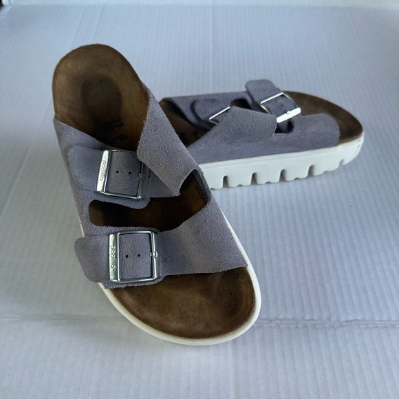 Papillio Light Purple Fog Suede Leather Chunky Sandals Size 37 6W 4M - Picture 1 of 11